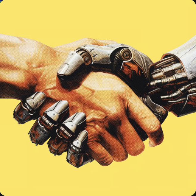 Human and machine handshake — infrastructure partnership